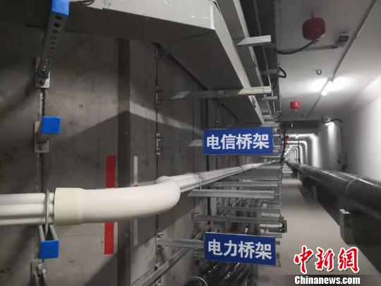圖為綜合地下管廊待安裝區(qū)域的不同類型橋架?！「呖档?攝